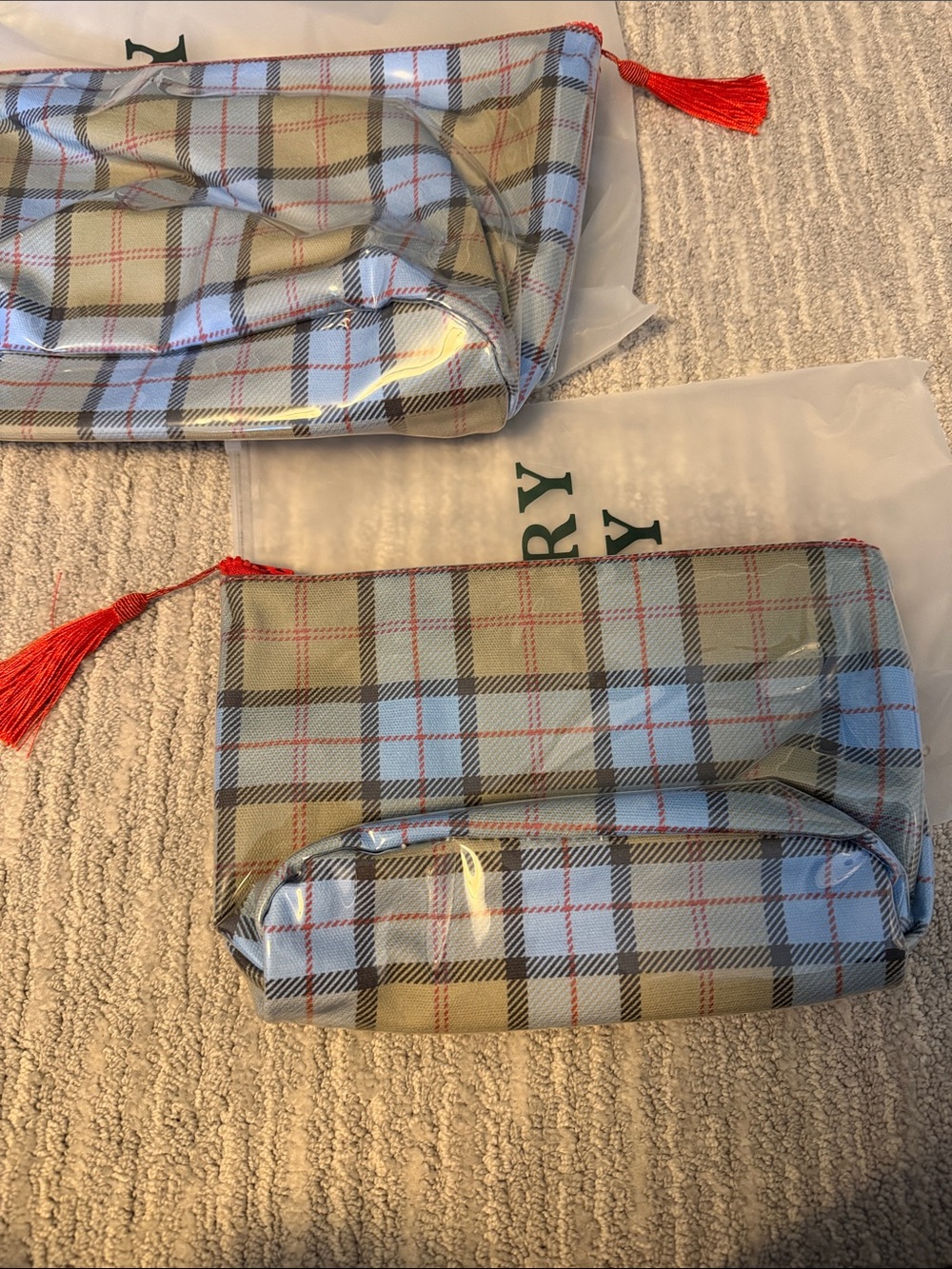 Dairy Boy Plaid Cosmetic Bag - Light Blue/Tan - Picture 4 of 8